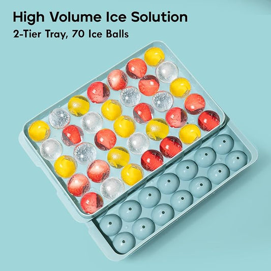 Ice Cube Trays with Lid and Bin, 1.0 IN Small Round Ice Cube Mold for Freezer - Easy Release Stackable Ice Ball Maker for Cocktail, Whiskey and Drinks,BPA-Free(1.0in/70 balls&box)