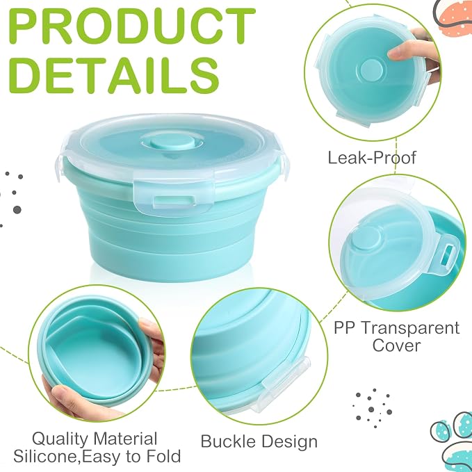 4 Pcs Collapsible Bowls with Lids Silicone Camping Food Storage Container Expandable Folding Salad Lunch Box Travel Container for Hiking Camping
