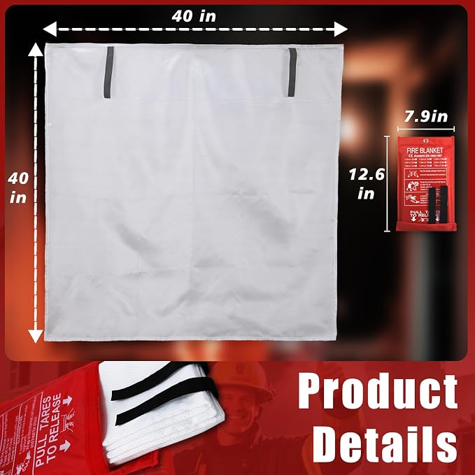Smilco Fire Blanket - 40" x 40" Fiberglass Emergency Fire Blanket for Home and Kitchen, Bedroom, Camping, Grill, Fireplace, Easy,Safe for Young Adults and Seniors