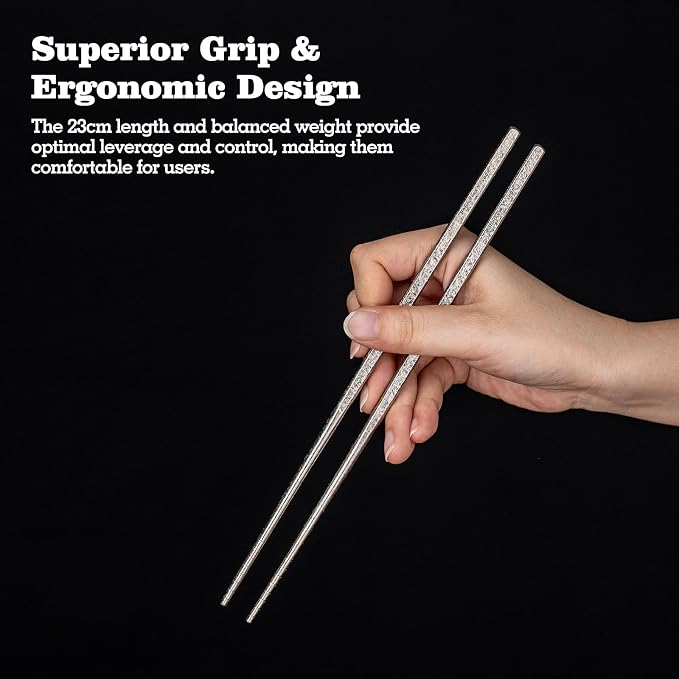 Boundless Voyage 23cm Pure Titanium Solid Chopsticks, Food Grade Titanium Chopstick, Reusable Non-Slip Metal Chopsticks for Home Kitchen, Restaurant, Gift (Ti1184T)
