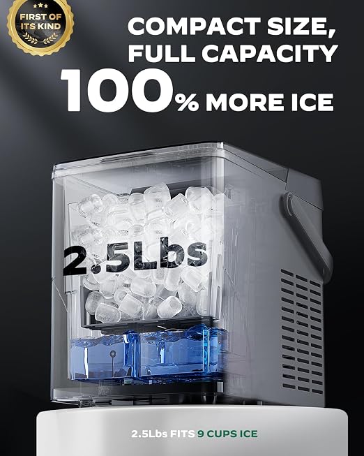 Silonn Countertop Ice Maker with Expanding 2.5L Ice Basket, 26.5lbs/24H, 9 Cubes in 6 Mins, Self-Cleaning Ice Maker with LED Touch Control, 2 Bullet Ice Sizes for Home, Kitchen, Office, Grey