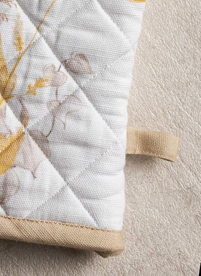 Maison d'Hermine Oven Gloves 100% Cotton Oven Mitt (7" x 13", Pack of 1) | With Loop Heat Resistant BBQ Cooking Gloves Baking Grilling Kitchen Handling Hot Pans Spring Summer - Meadow Florals - Beige