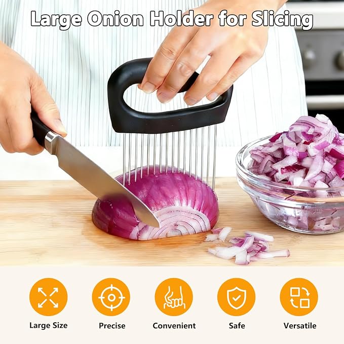 Onion Holder for Slicing Meat Tenderizer Extra Large Onion Slicer Holder Cutter Vegetable for Potato, Tomato, Lemon, Kitchen Food Slicer Guide with 16 Long Needles