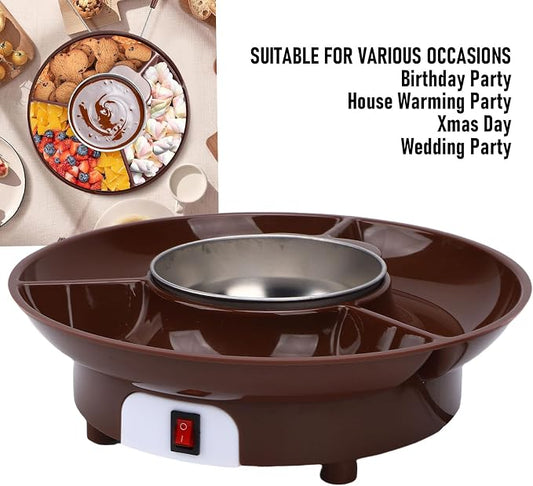 Electric Chocolate Fondue Pot, Food Grade Stainless Steel Melting Bowl with 3 Section Detachable Tray, for Chocolate Sauce Party Wedding Family Reunion (US Plug 110V)