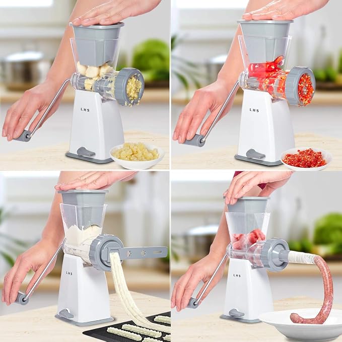 Manual Meat Grinder with Stainless Steel Blades Heavy Duty Powerful Suction Base for Home Use Fast and Effortless for All Meats-Gray
