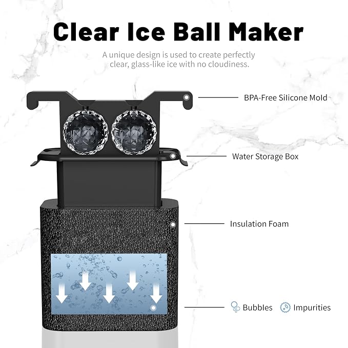 Bangp Clear Ice Ball Maker Mold,4 Crystal-clear 2.4" Ice Balls | Clear Ice Cube Maker for Whiskey,Cocktails and Drinks,Non-BPA,Fun Shapes Silicone Ice Ball Mold,Gifts for Men
