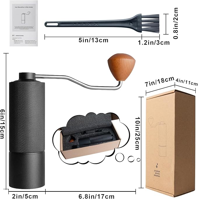 Manual Coffee Grinder, Adjustable Grinding Settings, Stainless Steel Burrs, Portable Hand-Cranked Coffee Grinder, For Espresso, Drip Filter, French Press Filter, Compact And Durable (Blcak)