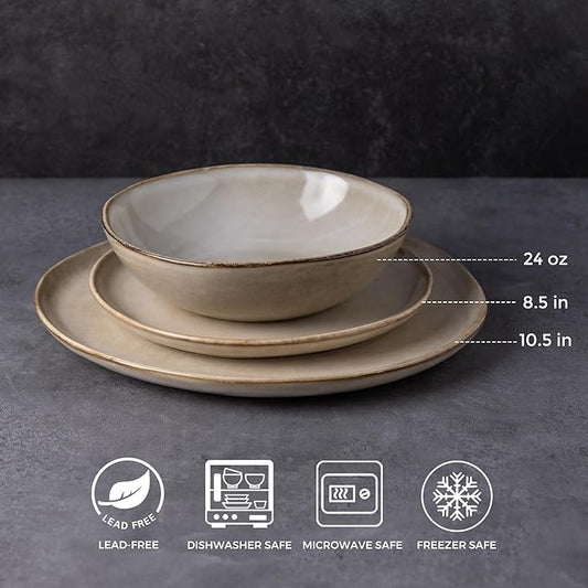 AmorArc Ceramic Dinnerware Sets,Handmade Reactive Glaze Stoneware Plates and Bowls Sets,Highly Scratch Resistant | Dishwasher & Microwave Safe Dishes Set,Service for 12 (36pc)