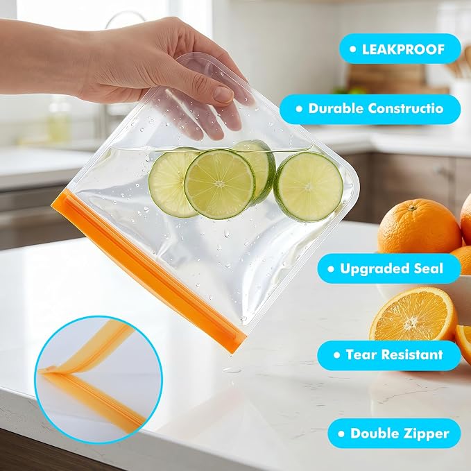 10 Pack Reusable Silicone Food Storage Bags, Reusable Freezer Bags,Leakproof Snack Sandwich Bags BPA Free Contaizers, Gallon Freezer Bags for Meal Prep Marinate Meat, Salad Fruit, Veggies, Lunch Green