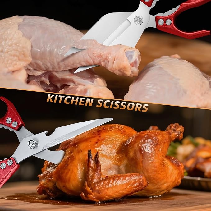 Kitchen Scissors Set Upgraded - Sharp Poultry Scissors | Heavy Duty Stainless Steel Kitchen Shears for Meat, Chicken Bones, and Turkey, Dishwasher Safe