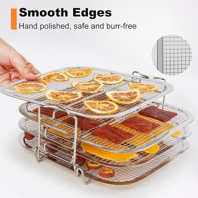 SICHEER 4-Tier Stainless Steel Dehydrator Rack for Instant Vortex Plus 6QT | Compatible with Ninja Foodi Grill & Chefman 8QT Air Fryer, Food-Grade 304 Stainless Steel, Stackable Design