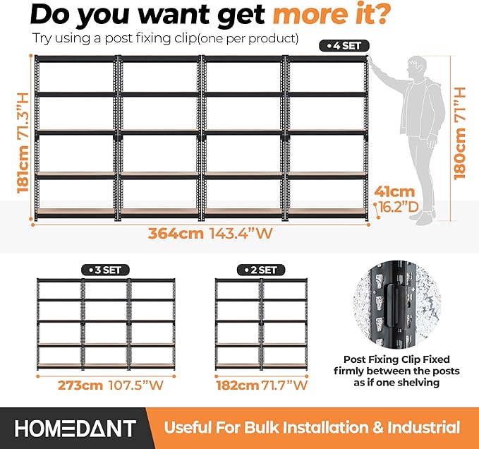 HOMEDANT 5 Tier Storage Shelves Adjustable Laminated Boltless Garage Metal Shelving Unit Heavy Duty Utility Rack Shelf Warehouse Pantry Closet Kitchen 35.9" W x 16.2" D x 71.3" H 2Pack