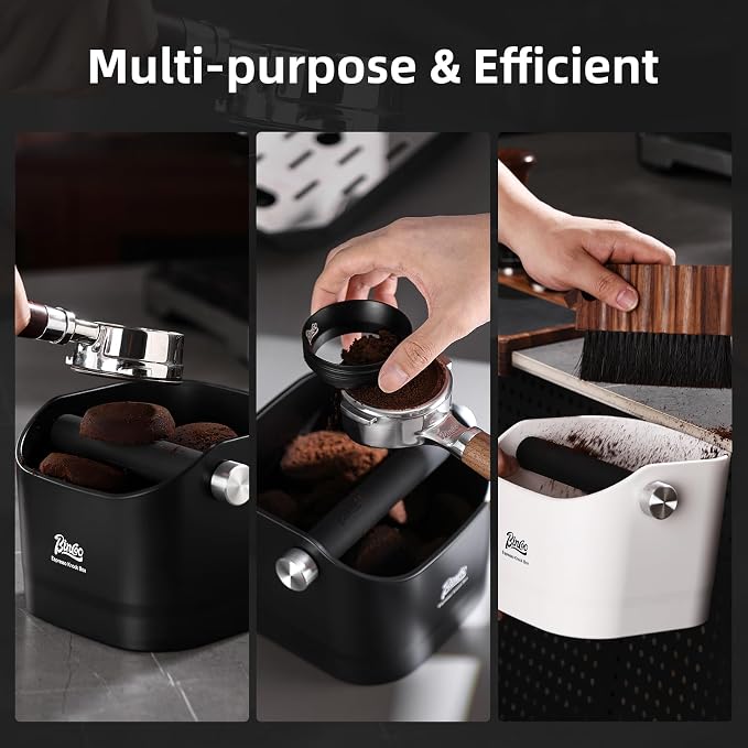 Espresso Knock Box - Bincoo Espresso Machine Knock Box/Espresso Grounds Knock Box, Barista Style Coffee Knock Box for Grounds with Removable Shock-Absorbent Knock Bar and Anti-Slip Base. (White)