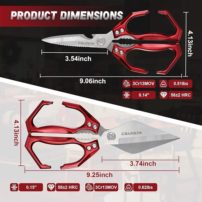 Kitchen Shears Set for Food with Sharp Bone-Cutting Blades | Multi-Use Poultry Scissors, Meat Seafood Use, Dual Riveted Joint, Ergonomic Handle, Easy Clean, Thoughtful Kitchen Gifts