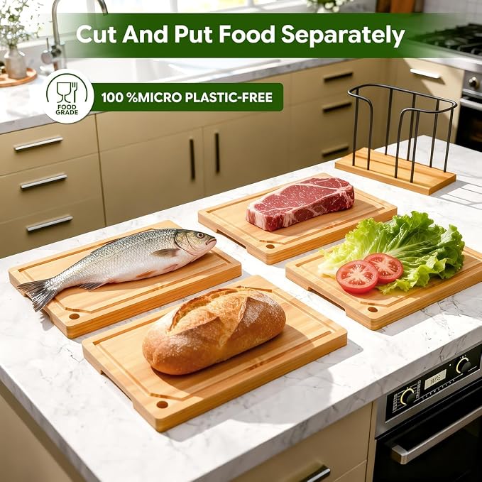 Simple Trending Bamboo Cutting Boards for Kitchen,15"x10", Natural | Durable Cutting Boards with Deep Juice Grooves and Handles, Chopping Board for Meat, Vegetables and Fruits
