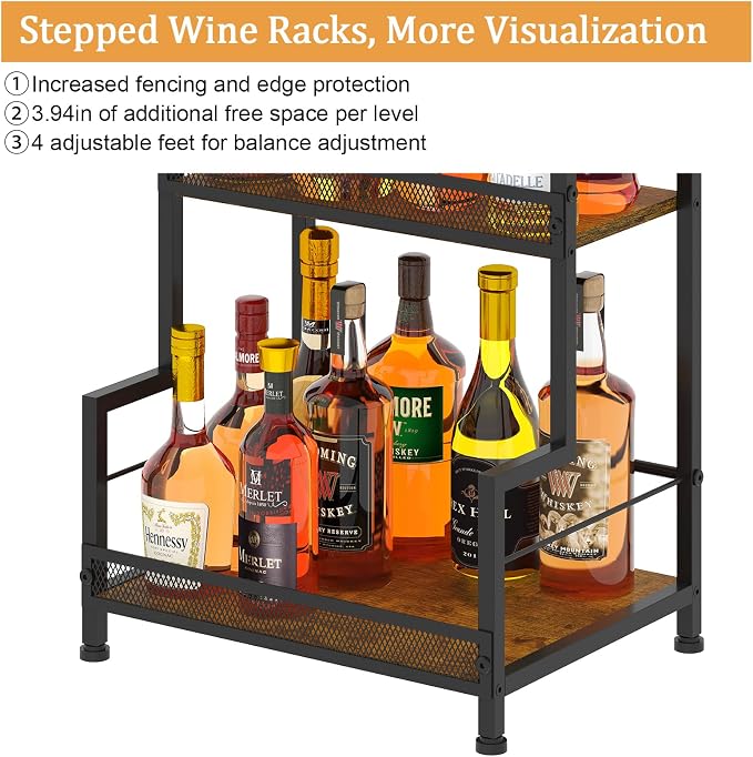 Trapezoid Liquor Stand, 3 Tier Liquor Cabinet, Wine Bottle Display Shelf for Home Bar, Mini Corner Liquor Bottle Display Stand for Whiskey, Wine, Stepped Wine Rack Freestanding Floor