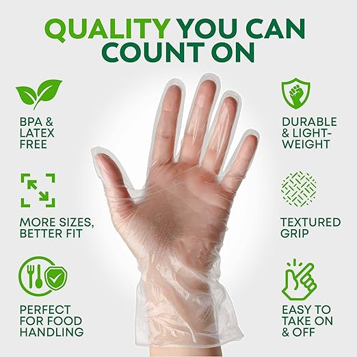 Keppi 600 Pack Disposable Gloves Medium – Clear HDPE Plastic, Food Safe, Latex-Free, BPA-Free – Single-Use for Cooking, Food Prep, Cleaning & Serving