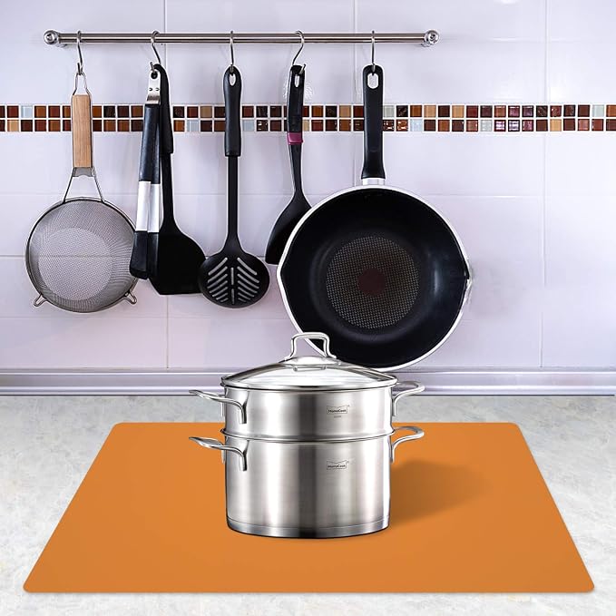 Silicone Placemats, Food-Grade Non-Slip Waterproof, Dining, Stain Resistant, Countertop Protector, Kitchen Counter Mat, Heat Resistant, Baking mat Dishwasher Safe (23.6"×15.7"-1pack, Orange)
