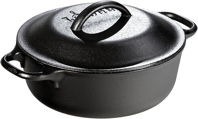 Lodge Cast Iron Dutch Oven 2 Quart - Loop Handle Cooking Vessel - Even Heat Retention - Oven-Safe, Versatile Pot