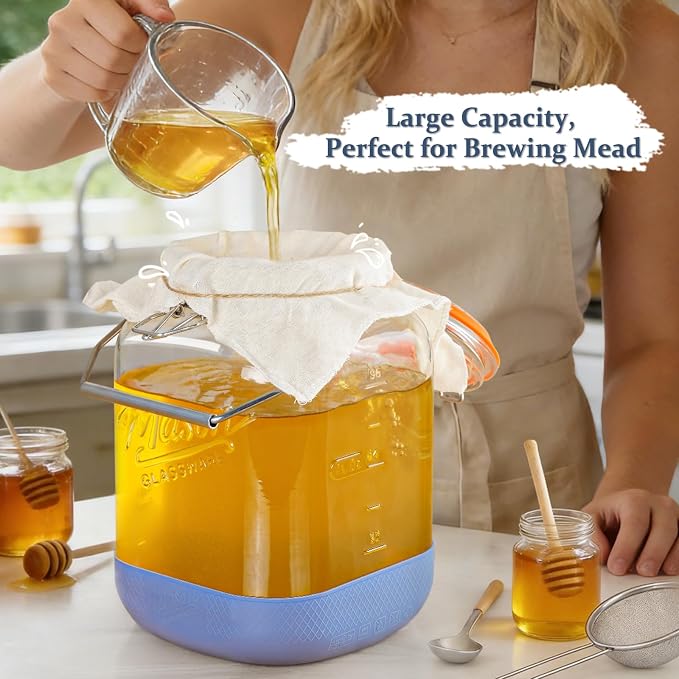 1 Gallon/128 OZ Large Fermentation Jar, Mead Making Kit, Pickle Jars, 2 PCS | 3 Airlock, Stainless Steel Handle, 4.3” Wide Mouth, 100% Leakproof, Non-Slip Base, BPA Free, 2 Scale Mark, Food Grade
