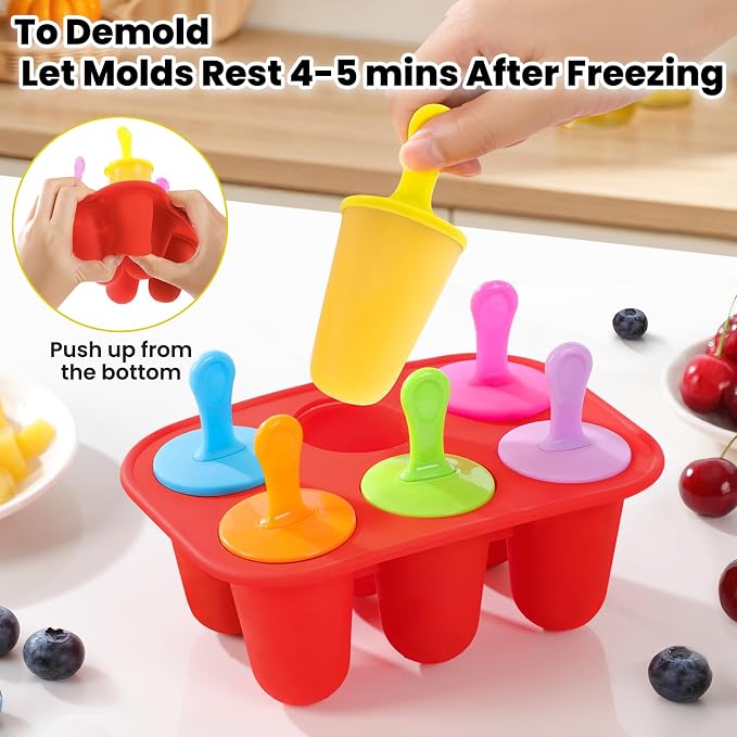 Silicone Popsicles Molds, BPA-Free Small Popsicle Mold for Kids, Toddler & Baby, Reusable Popsicle Molds, Mini Ice Pop Molds with Colorful Sticks, Ice Cream Molds, Homemade Ice Cream Molds(Red)