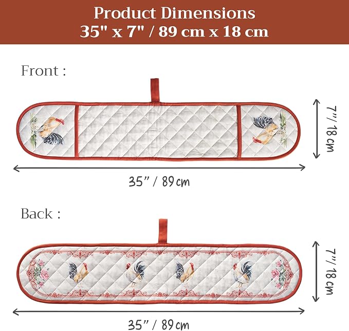 Maison d' Hermine Double Oven Mitts 100% Cotton Double Oven Glove (7"x35") | Heat Resistant BBQ Cooking Gloves with Loop Baking Grilling Kitchen Hotel Home Farmhouse Spring Summer - Campagne