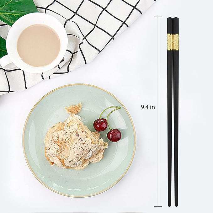 10 Pairs Non-Slip Fiberglass Chopsticks, Reusable Chopsticks Gift Set Dishwasher Safe, Easy to Use and Clean, Square Lightweight for Home Kitchen, Hotel, Restaurant Dining Tools, Black and Gold