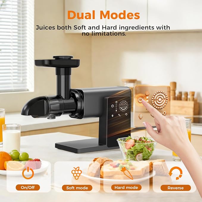 Juicer Machines with LED Smart Touch Screen, 2 Modes Slow Masticating Juicers for Kale & Celery, BPA-Free Cold Press Juicer with Reverse Function, Aluminum Alloy