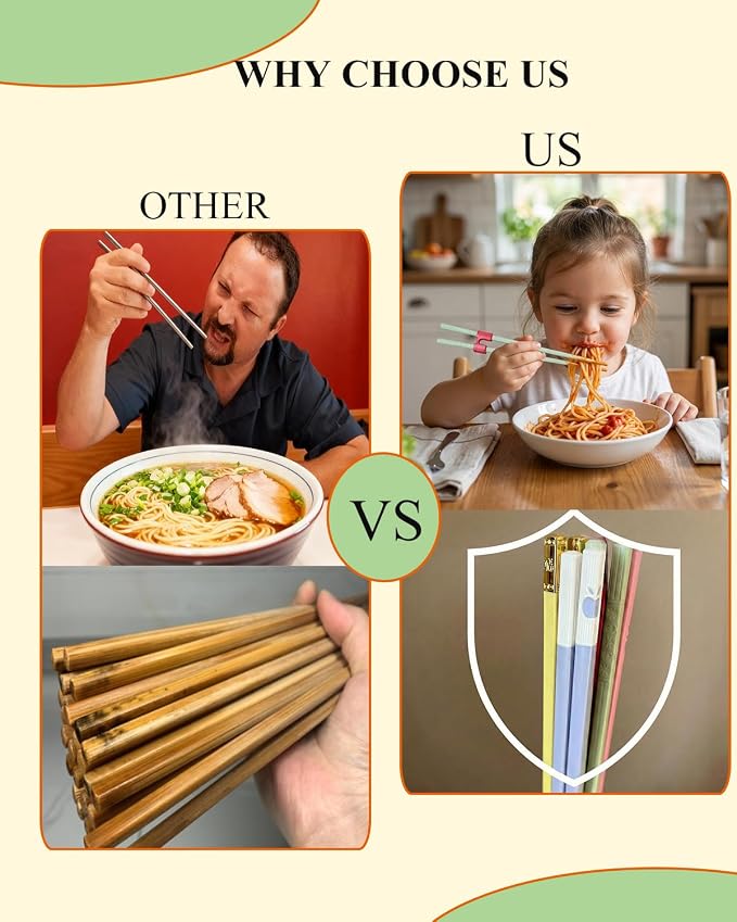 5 Pairs Reusable Training Chopsticks Set, 9.45 Inch Dishwasher Safe Fiberglass Japanese Chopsticks for Beginner, Non-Slip, Easy to Use
