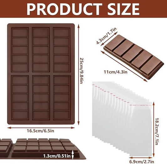 Chocolate Bar Molds Silicone Snap Bars Making Set Food Grade Break-Apart Chocolate Molds with 100pcs Storage Bags for Chocolate Bar Pistachio Candy Chocolate Snacks Milk Chocolate Bar