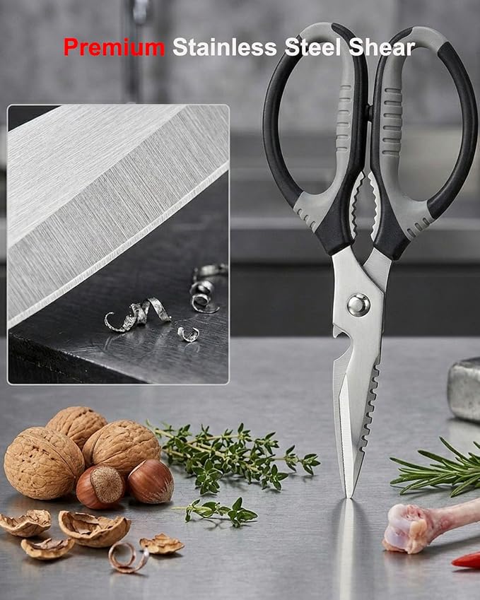All-Purpose Kitchen Scissors, Heavy Duty Kitchen Shears with Serrated Blade, Detachable Stainless Steel Cooking Scissors for BBQ, Camping, Meat, Seafood, Herbs & Food Prep, Dishwasher Safe