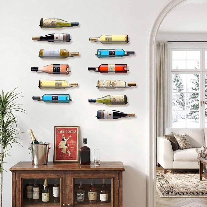 Wall Mounted Wine Rack: 4Pcs Wall Mount Wine Bottle Holder - Liquor Storage | for Wine Cellar Home Kitchen Bar Decor