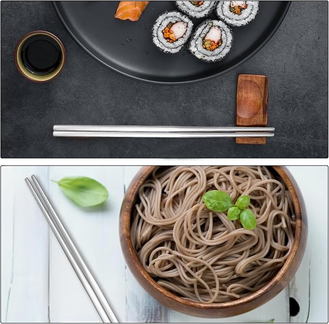 2 Pairs Titanium Chopsticks, Pure Titanium Metal Chopsticks, Ultralight and Reusable Chopstick, Durable Dishwasher Safe Eco-Friendly, for Camping Home Travel, Silver, 9 inch