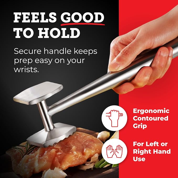 Lightyear Meat Tenderizer – Stainless Steel Meat Mallet | Dual-sided meat mallet and meat hammer tenderizer – stainless steel chicken tenderizer, meat pounder, dishwasher safe