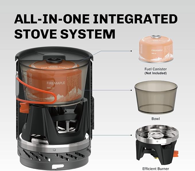Fire-Maple Fixed Star 1 Backpacking and Camping Stove System, Black 18oz | 30% Faster Boil with HX Base, Piezo Ignition, Compact & Durable, All-in-One Pot, Compatible with Most Canisters, Portable