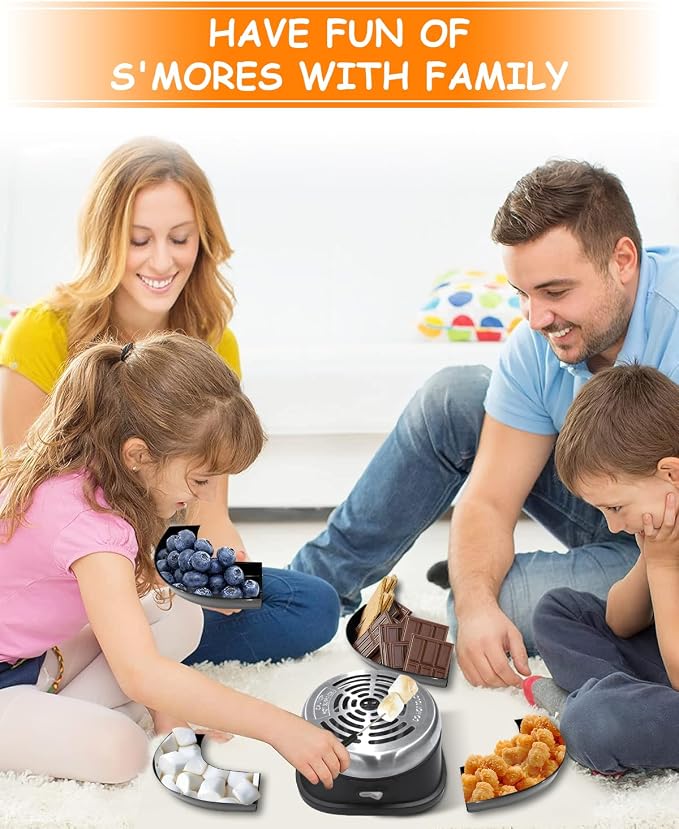 Electric S'mores Maker Tabletop Indoor Smores Kit, Flameless Electric Marshmallow Roaster, With 4 Marshmallow Roasting Sticks and 4 Trays Movie Night Supplies