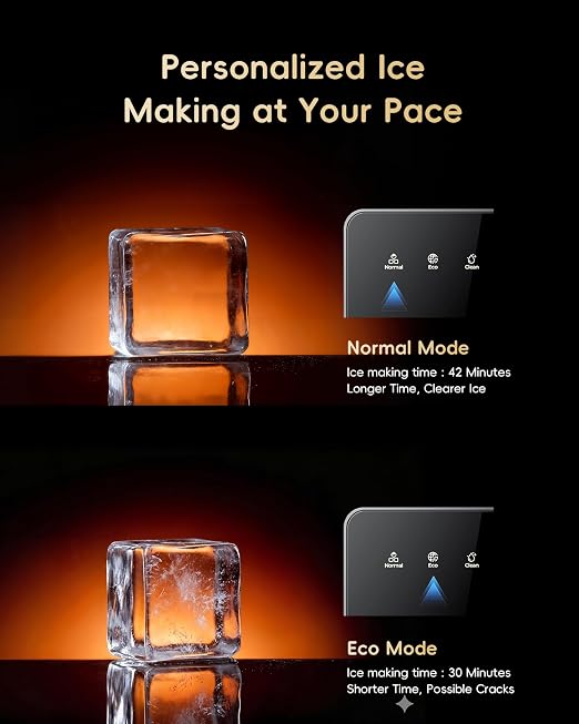 ecozy 2" Large Ice Cube Maker with CrystalFlux Technology, 2 pcs in 30 Mins with Eco Mode, 72 pcs/Day, 24H Timer, Clear Square Ice Machine with Self-Cleaning, Enhanced Insulation for Whiskey Bar | Square Ice 72 pcs / Day, Self-Cleaning for Whiskey Bar