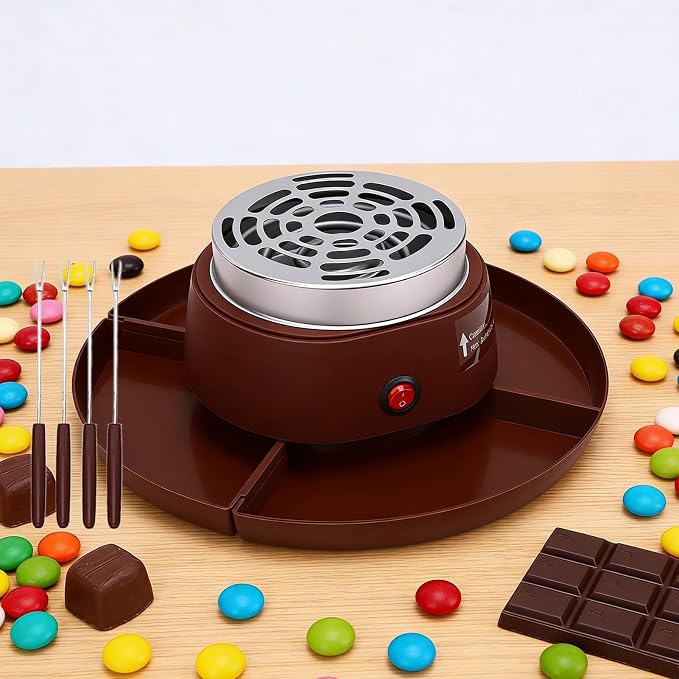 Zunate 2 in 1 Electric Smores Maker Fondue Pot, Indoor Tabletop Roaster with 4 Stainless Steel Forks Detachable Trays for Family Parties, Game Nights Desserts (US Plug 110V)