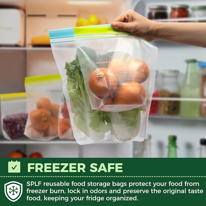 SPLF 12 Pack Reusable Sandwich Bags Dishwasher Microwave Safe | BPA Free Extra Thick Leakproof Reusable Freezer Bags, Silicone Free Containers for Meal Prep, Fridge Kitchen Organization