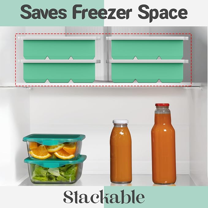 KitchFort® Large Silicone Ice Cube Tray (3-Pack), Easy Release 2" Big Ice Cubes - Cocktail, Whiskey Ice Cubes Mold - Ice Trays for Freezer with Lid - Stackable Silicone Ice Tray - Green