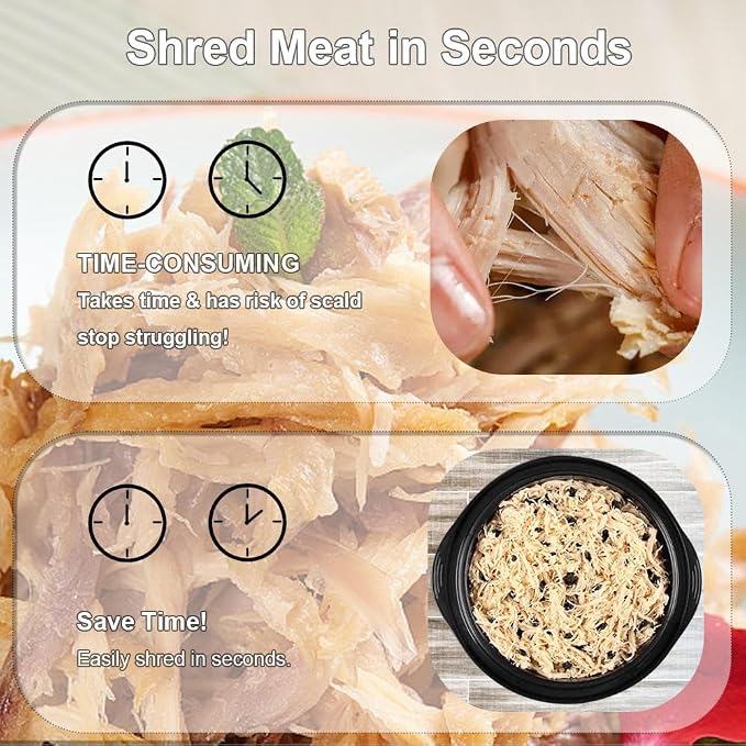 Chicken Shredder Tool Twist Large 10 Inch - Manual Chicken Breast Shredder, Clear Lid Meat Shredder Tool for Pork Beef, Non Slip Base, Easy Clean Dishwasher Safe (Black)