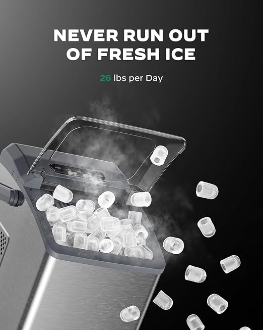 Silonn Countertop Ice Maker Machine, 26 lbs per Day, Fast Ice in 6 Minutes, Self-Cleaning Ice Maker, Compact Countertop Ice Machine for Home, Kitchen/Office/Parties,‎Stainless Steel