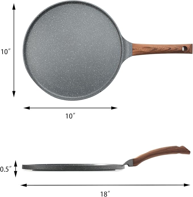 SENSARTE Nonstick Crepe Pan, Swiss Granite Coating Dosa Pan Pancake Flat Skillet Tawa Griddle 10-Inch with Stay-Cool Handle, Induction Compatible (Pack of 2)