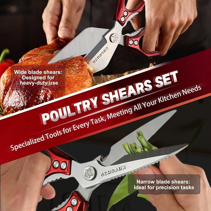 Kitchen Shears Set for Food with Sharp Bone-Cutting Blades | Multi-Use Poultry Scissors, Meat Seafood Use, Dual Riveted Joint, Ergonomic Handle, Easy Clean, Thoughtful Kitchen Gifts