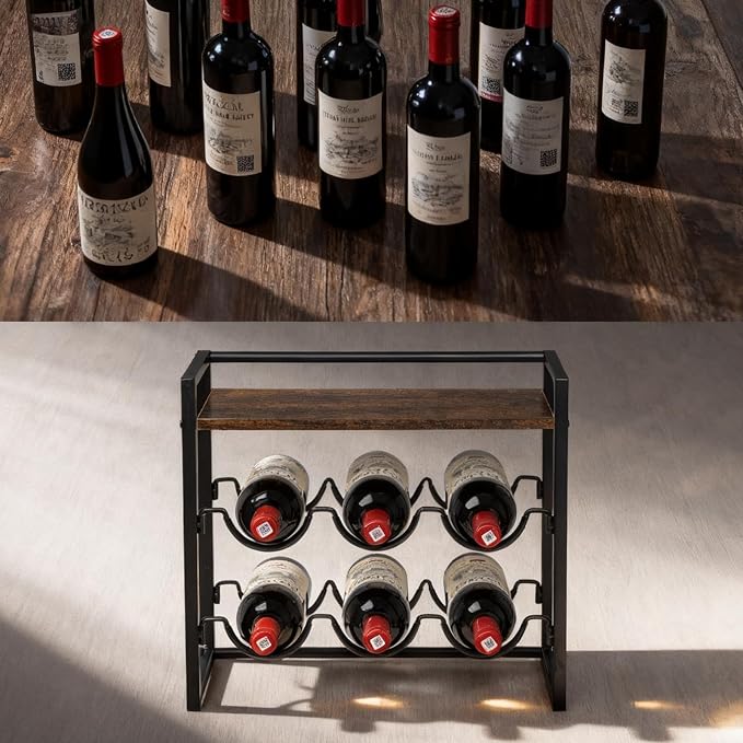 Double-tier wine rack. Tabletop wine rack. It adopts vinyl coating process to prevent scratches. It is an ideal storage rack for red wine and champagne. It is also an excellent gift for wine lovers