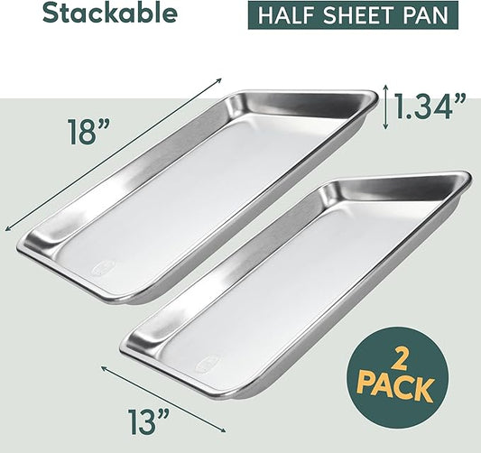 Ultra Cuisine Baking Sheet Pan Set of 2- Professional Bakeware for Roasting, Cooking & More - Food Safe, Warp Resistant, Bake Trays for Oven - Rimmed Half Cookie Sheets for Baking (Aluminum 18 x13")