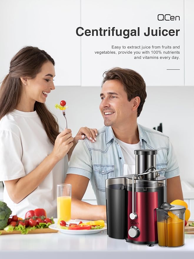 Juicer Machine 800W Centrifugal Juicer with Wide Mouth Feed Chute | For Fruits And Vegetables, Stainless Steel, BPA-Free Parts, Easy To Clean, Metallic Red Finish, Fast Juice Extraction