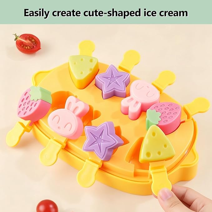 Silicone Popsicle Mold, Cute Dinosaur Popsicle Silicone Molds with 8 Sticks, Reusable Small Mini Ice Popsicle Molds Set, Easy to Clean and Dishwasher Safe (B-Yellow)