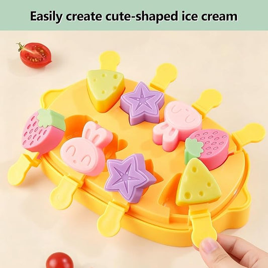 Silicone Popsicle Mold, Cute Dinosaur Popsicle Silicone Molds with 8 Sticks, Reusable Small Mini Ice Popsicle Molds Set, Easy to Clean and Dishwasher Safe (B-Yellow)