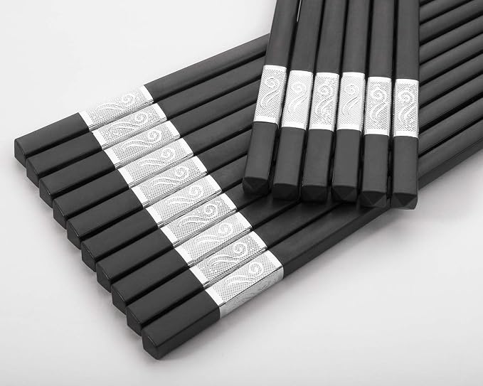 HIWARE 10 Pairs Fiberglass Chopsticks - Reusable Chopsticks Dishwasher Safe, 9 1/2 Inches - Silver